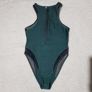 Sexy One-Piece Mesh Paneled High-Cut Swimsuit in Green - Forever21 - Never worn